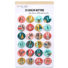 Papierdrachen 24 Advent Calendar Number Buttons 35 mm – Lapel Pins for Decorating Advent Calendars – with Numbers from 1-24 – Colourful – Ideal for Fabric Bags, Bags and Bags