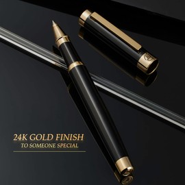 MCNTEIK Black Rollerball Pen With 24K Gold Finish, Luxury Grade Craftsmanship Pen, Schmidt 888F Ink Refill, Exquisite Men's And Women's Gift Pen Set, Professional, Writing, Executive,Office, Nice Pen