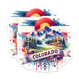 (2 Pack) Colorado Mountain Stickers - Illustrated Nature Scene - Travel Souvenir Decal - 5" On Longest Side - Sticks to Smooth Flat Surfaces - Made in USA - BMCS7006