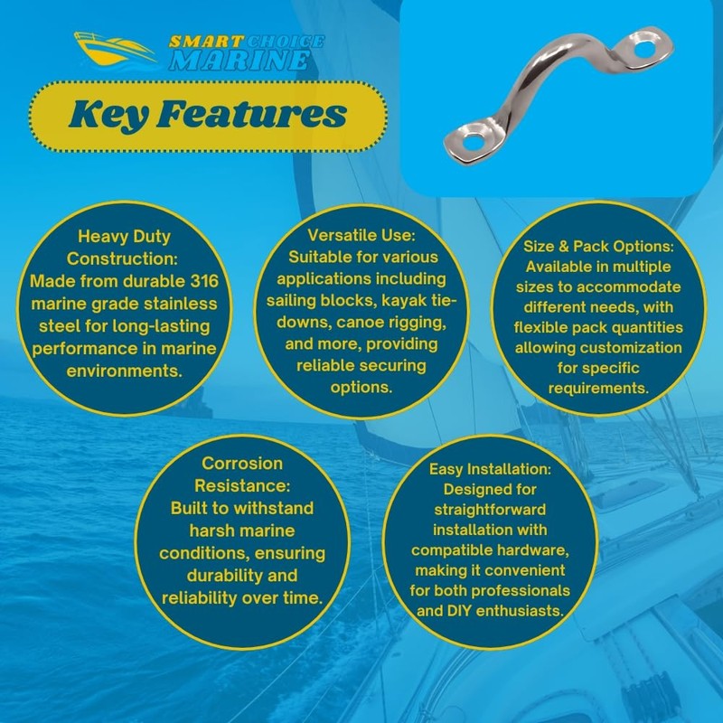 Smart Choice Marine 316 Stainless Steel Tie Down Eye Strap