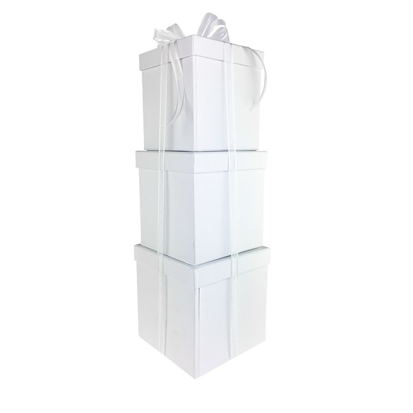 LAC Design Nested Boxes - Set of 3 for Baby Shower, Weddings, and Any Party (White)