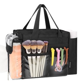 Travel Makeup Bag Pro Makeup Artist Bag- Large Capacity Cosmetic Organizer with Detachable Dividers, Multi Pocket Cosmetic Case for Beauty Pros, Waterproof & Shoulder Strap Black
