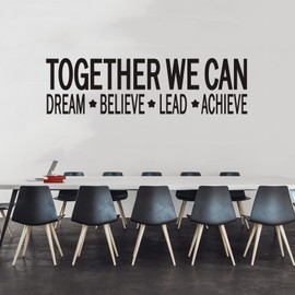 VODOE Large Together We Can Dream Believe Lead Achieve Wall Stickers Office Meeting Room Wall Decals Inspirational Motivational Wall Art Stickers Vinyl Office Teamwork Quotes Wall Decor Big 35"X9.8"