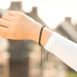 PENGION Hug from Heaven Morse Code Bracelet, Until we Meet Again Morse Code Bracelet with Black Hematite Beads (Hug from Heaven(Black))