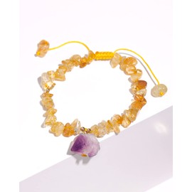 Jewboo Chip Reiki Raw Amethyst Rose Quartz Crystal Bracelet for Women Chakra Tumbled Healing Crystals and Gemstones Yoga Meditation Stone Bracelets Adjustable (Citrine)