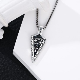 YueYuan Eye of Horus Necklace 925 Sterling Silver Abalone Shell Arrowhead Necklace Ankh Egypt Pendant Ancient Egyptian Jewelry Father's Day Gifts for Men