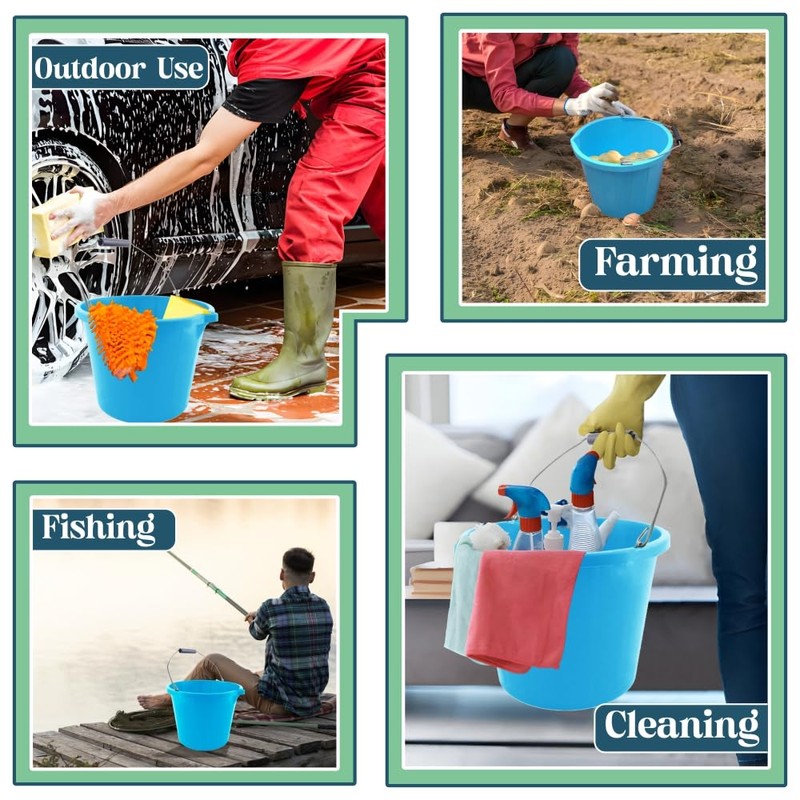 Set of 2- Blue Plastic Builders Bucket 3 Gallon 14