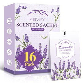 FURWEY 16 Packs Lavender Scented Sachets for Drawers and Closets,Long Lasting Sachet Bag Room Car Odor Deodorizer Fresh Scent Home Fragrance