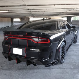 IKON MOTORSPORTS, Rear Bumper Diffuser W/Brake Light Compatible With 2020-2023 Dodge Charger Widebody Sedan 4-Door, IKON Style Rear Bumper Lip Matte Black PP, 2021