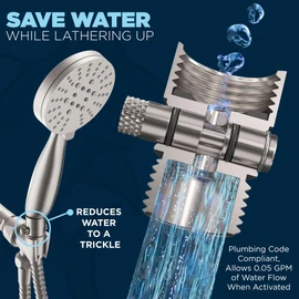 HammerHead Showers® All Metal Shower Head Shut Off Valve - Brushed Nickel - Brass Shower Head Valve Reduces Flow to A Trickle - Universal Shower Shut Off Valve - Plumbing Code Compliant