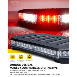 LUMENIX 42 LED Roof Top Strobe Beacon Light Bar Hazard Warning Emergency Flashing Firefighter Lights with Controller for First Responder Vehicles Fire Trucks Snowplow White Red (Patent Design)