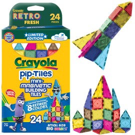 CreateOn Crayola Limited Edition Retro PIP Magnetic Tiles, Mini Building Set for Kids, Magnetic Tiles, Kids’ Building Toys, STEM & Montessori Toys for Boys and Girls Ages 3+, 24-Piece Set (Retro)