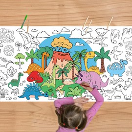 Dinosaur Giant Coloring Poster, 30 x 72 Inches Paper Coloring Tablecloth for Kids Dinosaur Party Decorations Large Coloring Activity Poster for Kids Crafts Home Classroom Party Suppiles (Dinosaur)