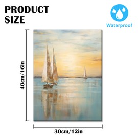 DEORAIO Nautical Sailboat Canvas Wall Art Seascape Wall Decor Boat Coastal Paintings for Beach House Living Room Bedroom Home Decorations Framed Ready To Hang 12x16 inches