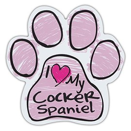 Refrigerator Magnet - Pink Scribble Paw - I Love My Cocker Spaniel - 5.5" x 5.5"