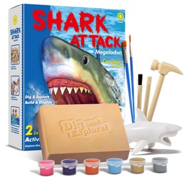 Shark Megalodon Dig Kit for Kids - Educational Fossil Excavation Set with Dinosaur Skeleton & Paintable Toys, Prehistoric Marine Life Science Activity