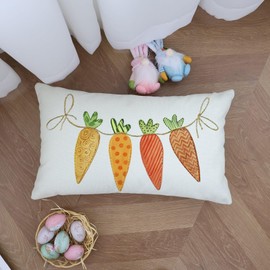 Ogiselestyle Easter Carrot Rope Farmhouse Throw Pillow Cover, 12 x 20 Inch Happy Easter Cushion Case Decoration for Sofa Couch