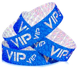 Teling 500 Pack VIP Plastic Wristbands Bracelets Party for Events VIP Custom Wristbands Plastic Bracelets Tear proof Waterproof Wrist Bands Arm Bands for Events Concerts(Blue Laser)