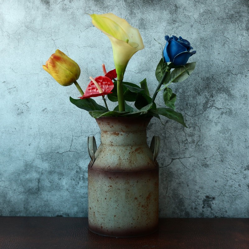 CVHOMEDECO. Galvanized Metal Milk Can, Old Rustic Primitives Jug Vase