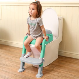 Potty Training Seat with Step Stool Ladder for Kids and Toddler,Wiifo Sturdy Potty Ladder with Soft Padded Cushion for Toddler Boys and Girls,Toddler Toilet Training Seat Chair(Grey Green)