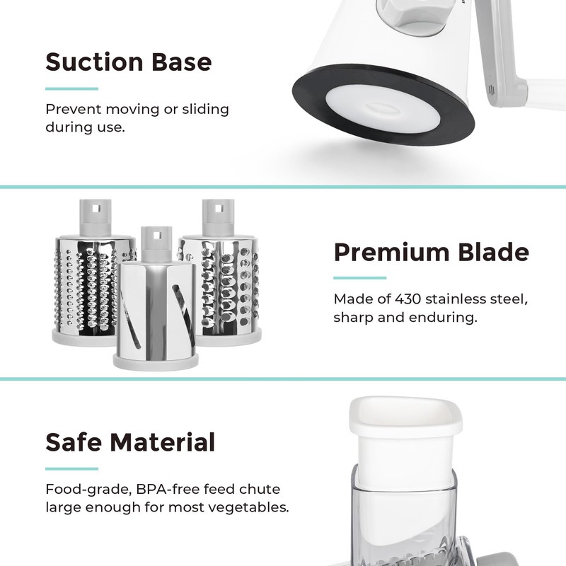 X Home Rotary Cheese Grater for Kitchen, Shredder with 3