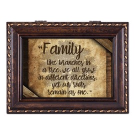 Cottage Garden Family Branches in a Tree Burlwood Finish Jewelry Music Box Plays Canon in D