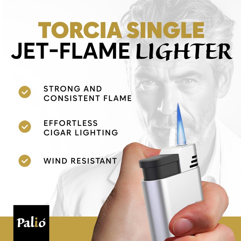 Palio Torcia Single Jet Flame Lighter, Refillable, Adjustable Torch Flame,