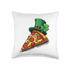Irish Pizza Lover St Patrick’s Day Shamrock And Leprechaun Throw Pillow