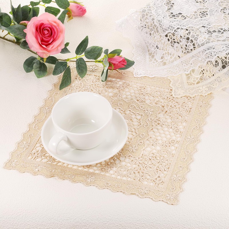 sourcing map 2Pcs Retro Lace Placemat 12x12-in Square Embroidered Table