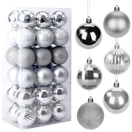 Christmas Tree Baubles, 34 Piece Christmas Bauble Set, Shatter-Resistant Christmas Decorations, Tree Baubles, Tree Decorations for Christmas - Matt, Glitter, Decorative Baubles for Hanging, Christmas Tree Decoration Set
