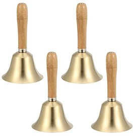 SINJEUN 4 PCS 6 Inch Brass Hand Bell, Solid Brass Hand Call Bells with Wooden Handle, Loud Ringing Bell Restaurant Call Service Bell for Christmas, School, Home, Restaurant, Bride Wedding