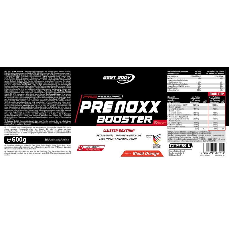 Best Body Nutrition 600 g Pre Noxx Booster with BCAA