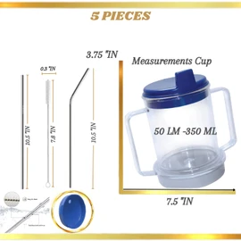 Adaptive Utensils Spill Proof Cups for Adults | Set of 5 pcs with Stainless Steel Straws and Dishwasher | Adult Sippy Cup Lowers and Lifts | Without The use of thickeners.