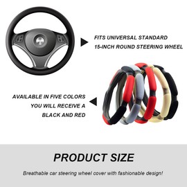 NYTKL Car Steering Wheel Cover, 15" Anti-Slip Steering Wheel Protector Soft Hand Pad Cushion, Breathable Ice Silk Auto Wheel Wraps Comfy Grip All-Season Protector for Most Vehicles (Black & Red)
