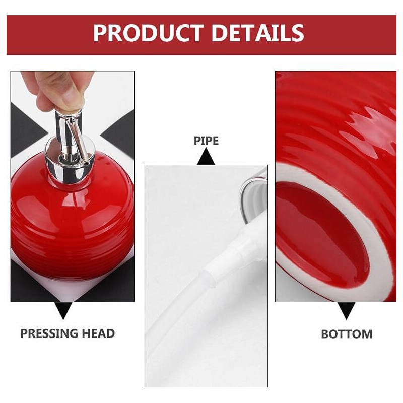 EatingBiting Red Easy-to-Clean Ceramic Hand Soap Dispenser Bathroom Countertop Decorative