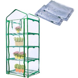 2 Pcs 4 Tier Greenhouse Replacement Cover- 27 x 19 x 63 Inch Clear PVC Plant Greenhouse Cover with Roll-Up Zipper Door for Gardening Plants Flowers (Frame Not Include)