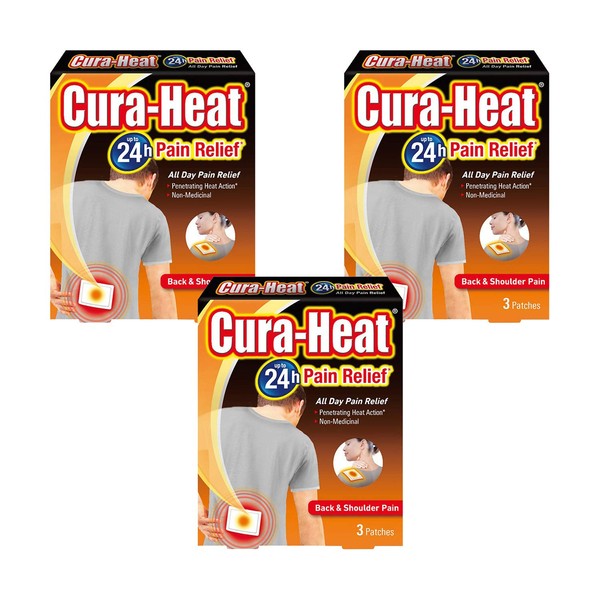 Cura-heat Back & Shoulder Pain Relief -3 Patches | Targeted Pain Relief | Relief Up To 24Hr | Penetrating Heat Action, blue