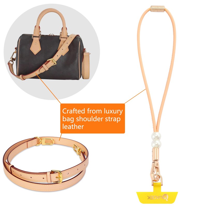 HUADEK Vachetta Leather wristlet strap Phone Charm [Hands-Free Phone Wrist