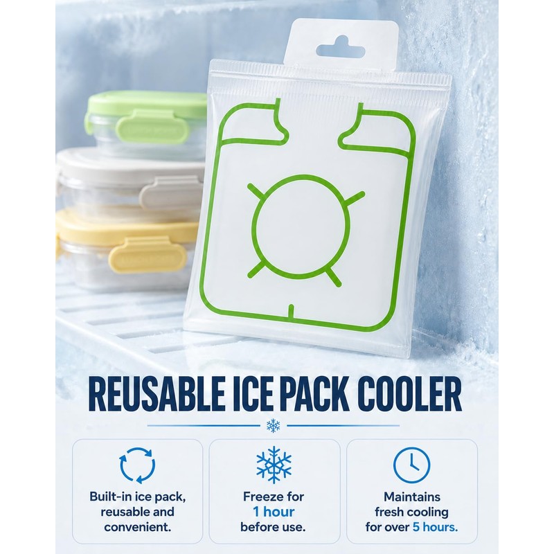 Snackle Box Container with Reusable Ice Pack, 27.1oz Grey+Yellow+Green
