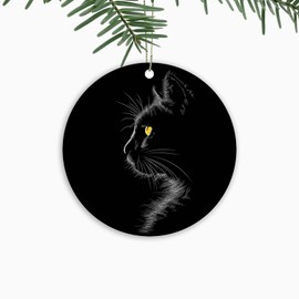 Black Cat Christmas Ornaments,Xmas Tree Hanging Ornaments Ceramic Keepsake