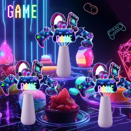 Cheereveal 24 Pieces Video Game Centerpieces Sticks, Neon Table Toppers for Level Up Gaming On Theme Baby Shower Birthday Party Decoration Supplies