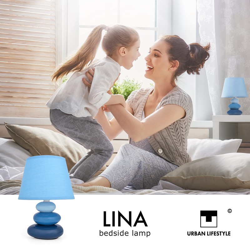 Urban Lifestyle Lina Bedside Lamp (Blue) Table Lamp Ceramic Table