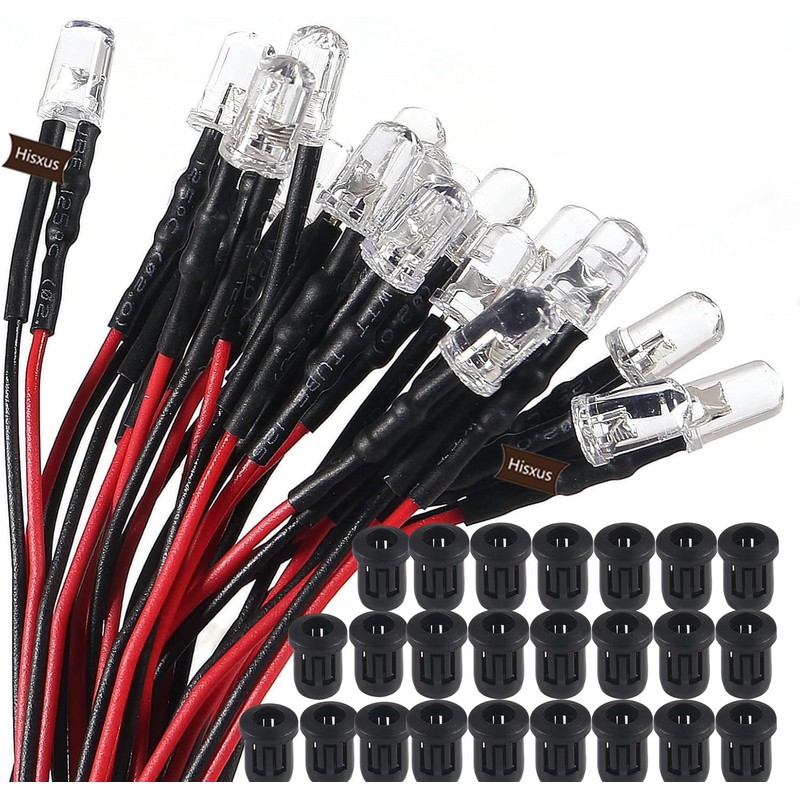 Hisxus 25Pcs 10MM White LED Pre-wired Water Clear Bulb 12V