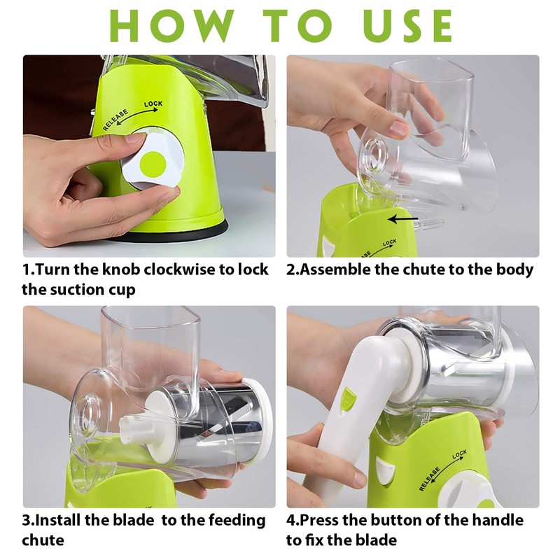 zalati Rotary Cheese Grater Vegetable Mandolin Manual Slicer Shredder with