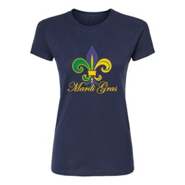 Medium Navy Blue Women Fleur De Lis Mardi Gras Fleur De Gras Deluxe Soft T-Shirt