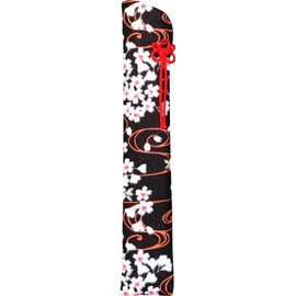 Eyelash Craft Fan Holder, 8.7 inches (22 cm), Cherry Blossom Embossed, Black