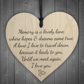 RED OCEAN Memory Is A Lovely Lane Wooden Hanging Heart Memorial Plaque Heaven Love Sign