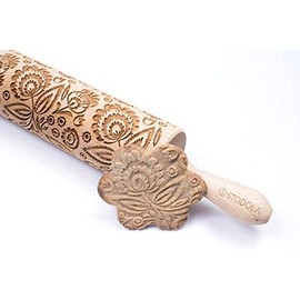 Rolling Pin Embossed with FOLK FLORAL Pattern for Baking Engraved Cookies Size Large 16.9 inch