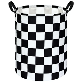 19.7 Inch Round Laundry Hamper Black Check Laundry Basket Fabric Storage Hamper Organization Basket, Storage Bin, Toy Box,Gift Basket with Handles for Room