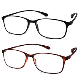 Calabria 720 Flexie Round Square Reading Glasses +2.75 Ebony/Tortoise (2 Pack) Men/Women Bendable Single Power Readers TR90